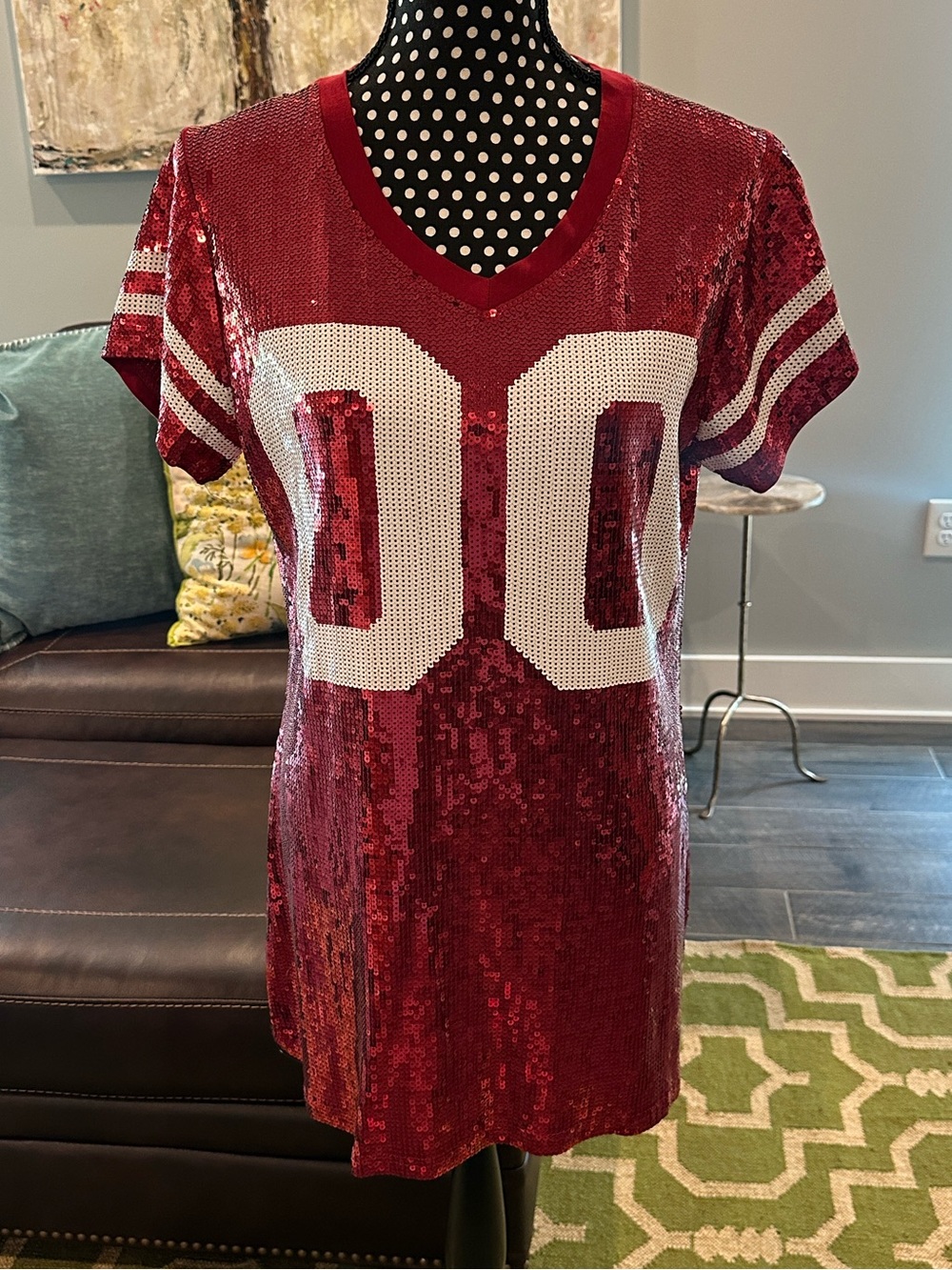 Red Sequin Football Jersey Dress